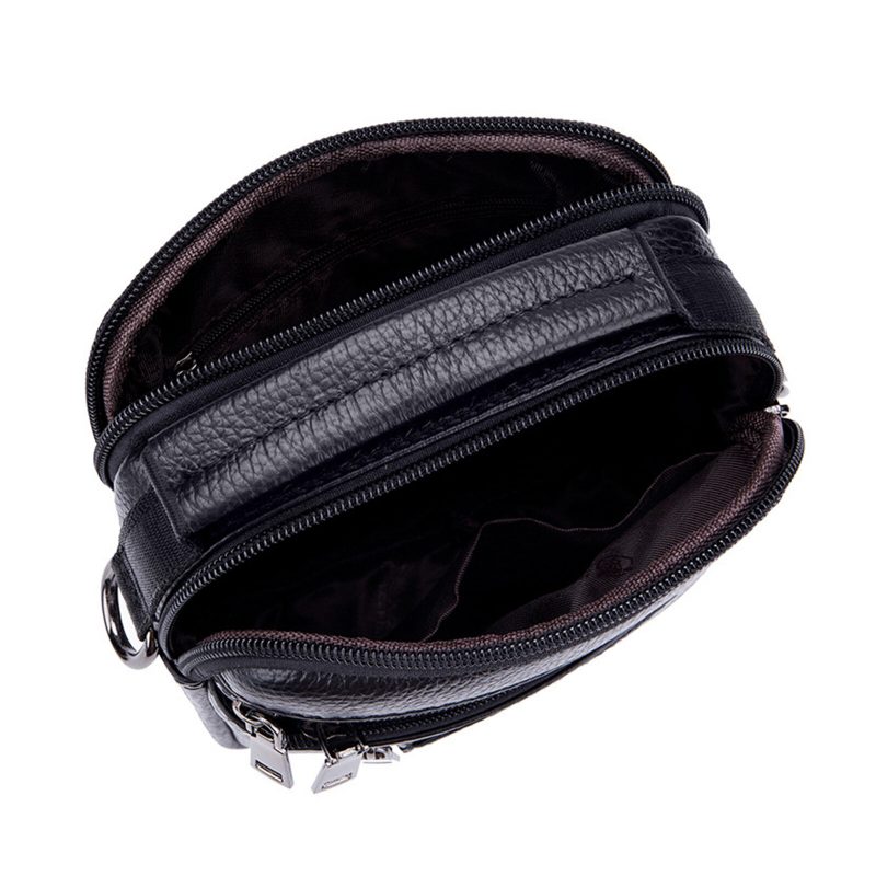 Ekte Lær For Menn Vintage Ensfarget Crossbody-veske Slitesterk Skulderveske Med Stor Kapasitet