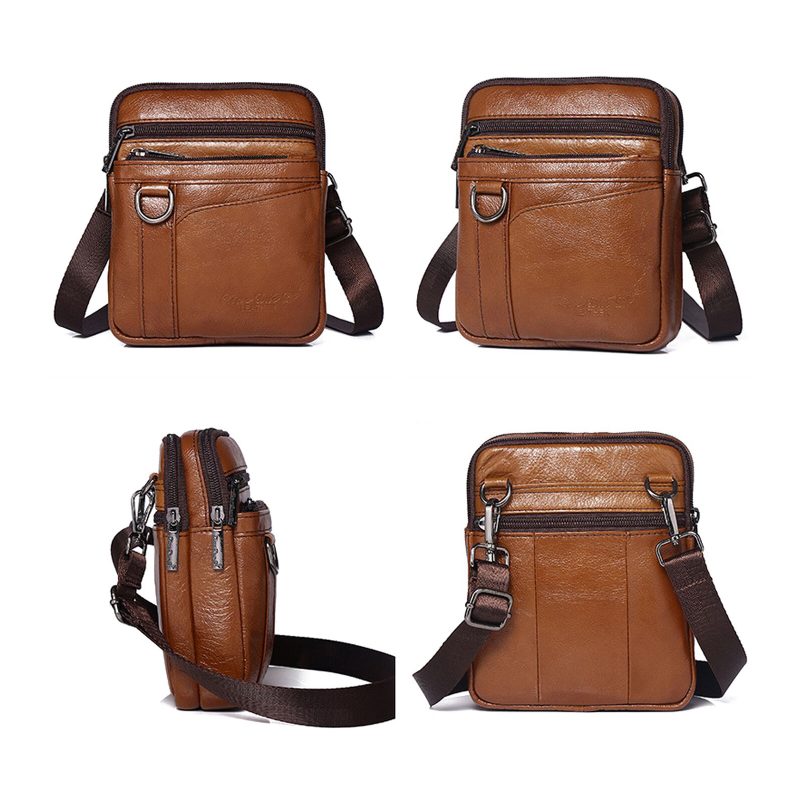 Ekte Lær For Menn Vintage Multi-rom Glidelås Mobiltelefonveske Skulder Crossbody Bag