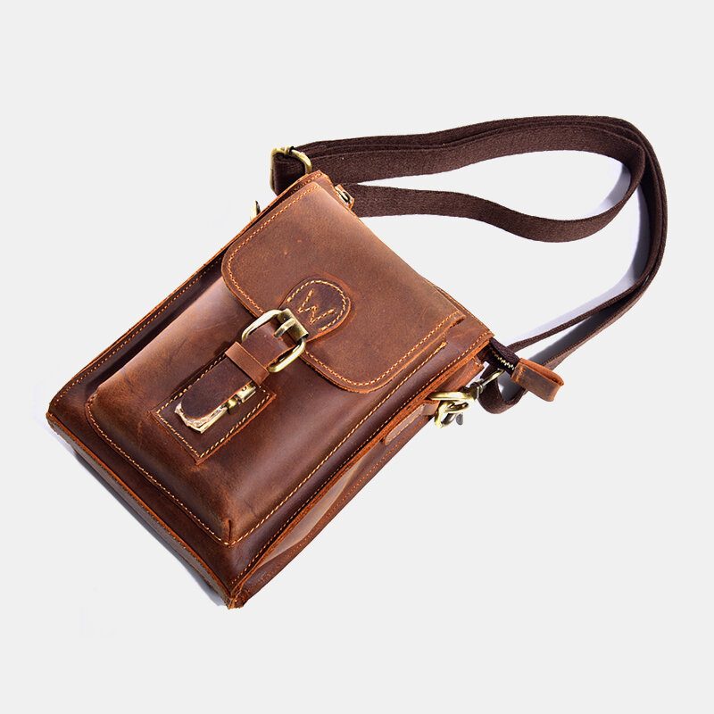 Ekte Lær For Menn Vintage Multifunksjonell Crossbody-veske Slitesterk Belteløkke Midje Daglig Belteveske