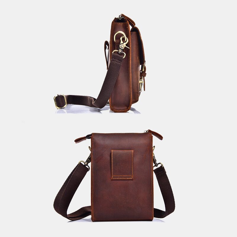 Ekte Lær For Menn Vintage Multifunksjonell Crossbody-veske Slitesterk Belteløkke Midje Daglig Belteveske