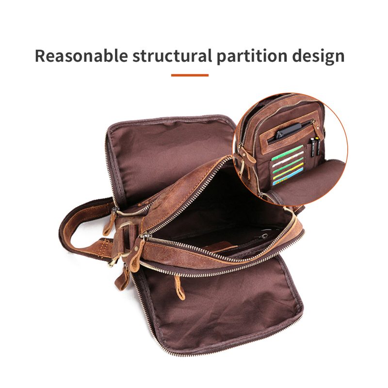 Ekte Lær For Menn Vintage Slitesterk Crossbody-veske Med Stor Kapasitet Innvendig Rom Casual Business Bag