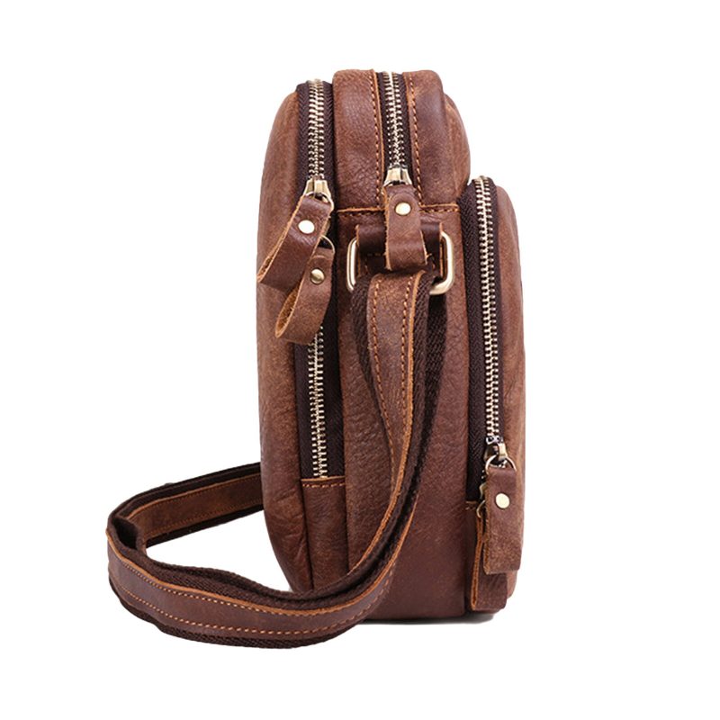 Ekte Lær For Menn Vintage Slitesterk Crossbody-veske Med Stor Kapasitet Innvendig Rom Casual Business Bag