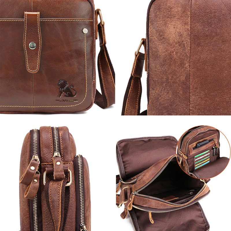 Ekte Lær For Menn Vintage Slitesterk Crossbody-veske Med Stor Kapasitet Innvendig Rom Casual Business Bag