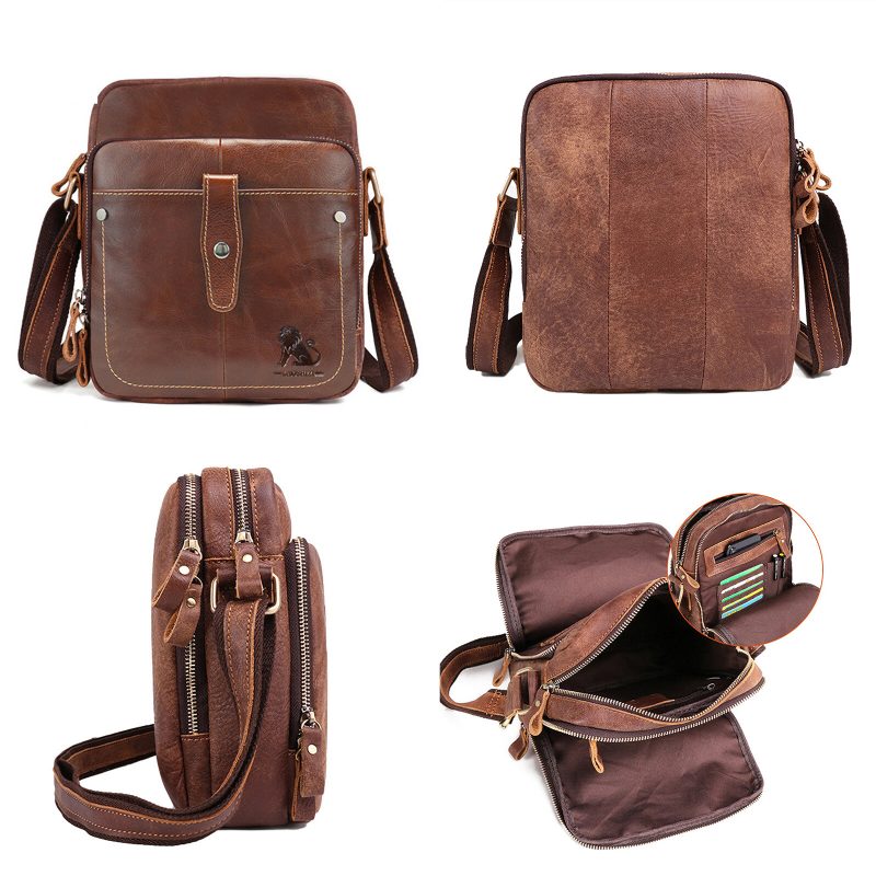 Ekte Lær For Menn Vintage Slitesterk Crossbody-veske Med Stor Kapasitet Innvendig Rom Casual Business Bag