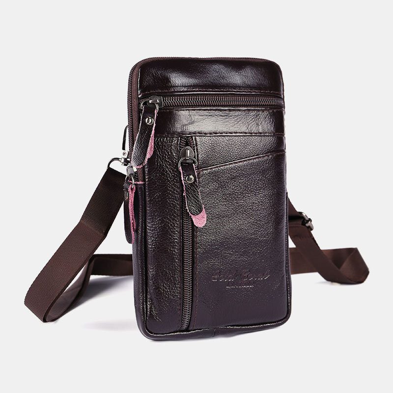 Ekte Lær Menn Med Stor Kapasitet Vintage 6.5 Tommers Telefonveske Midjeveske Crossbody-veske Skulderveske