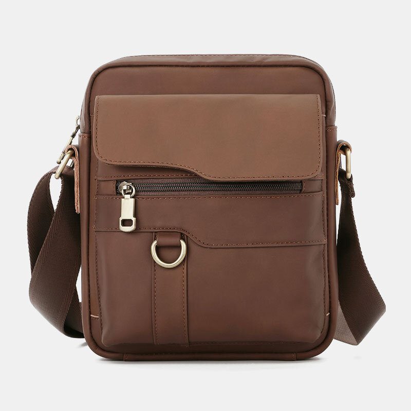 Ekte Lær Menn Med Stor Kapasitet Vintage Casual 6.5 Tommers Telefonveske Crossbody-veske Skulderveske Messenger-koffert