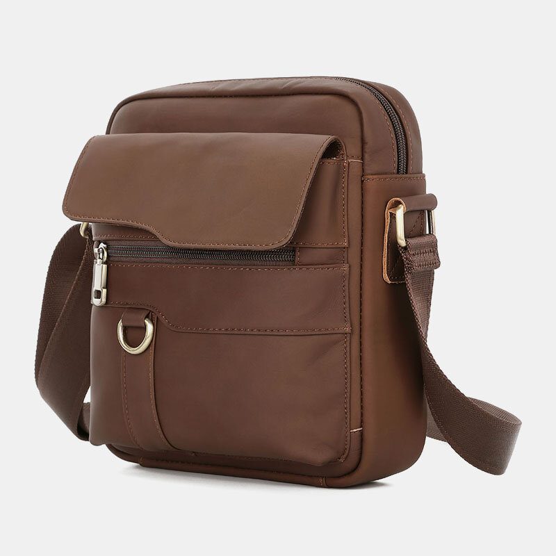 Ekte Lær Menn Med Stor Kapasitet Vintage Casual 6.5 Tommers Telefonveske Crossbody-veske Skulderveske Messenger-koffert