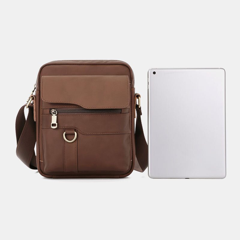 Ekte Lær Menn Med Stor Kapasitet Vintage Casual 6.5 Tommers Telefonveske Crossbody-veske Skulderveske Messenger-koffert