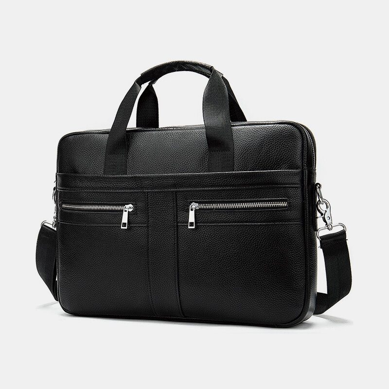 Ekte Skinn For Menn 14-tommers Bærbar Veske Med Flere Lommer Koffert Business-håndveske Crossbody-veske