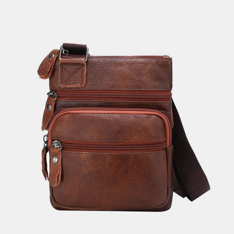 Ekte Skinn For Menn Med Stor Kapasitet Vanntett Slitesterk Crossbody-veske