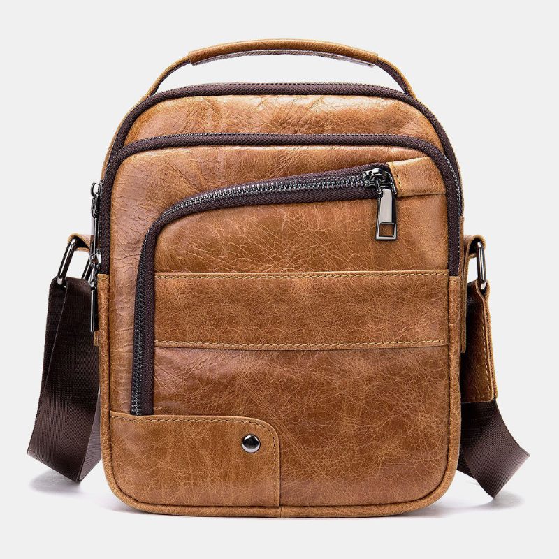 Ekte Skinn For Menn Multilommer Øretelefonhull Vintage Vanntette Crossbody-vesker Skuldervesker