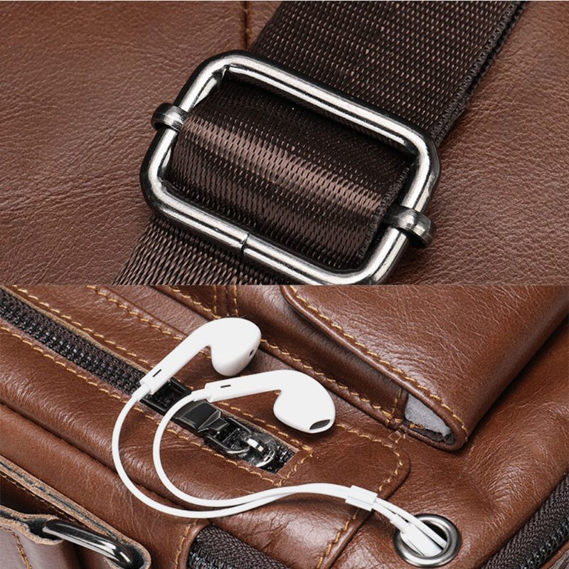 Ekte Skinn For Menn Multilommer Øretelefonhull Vintage Vanntette Crossbody-vesker Skuldervesker