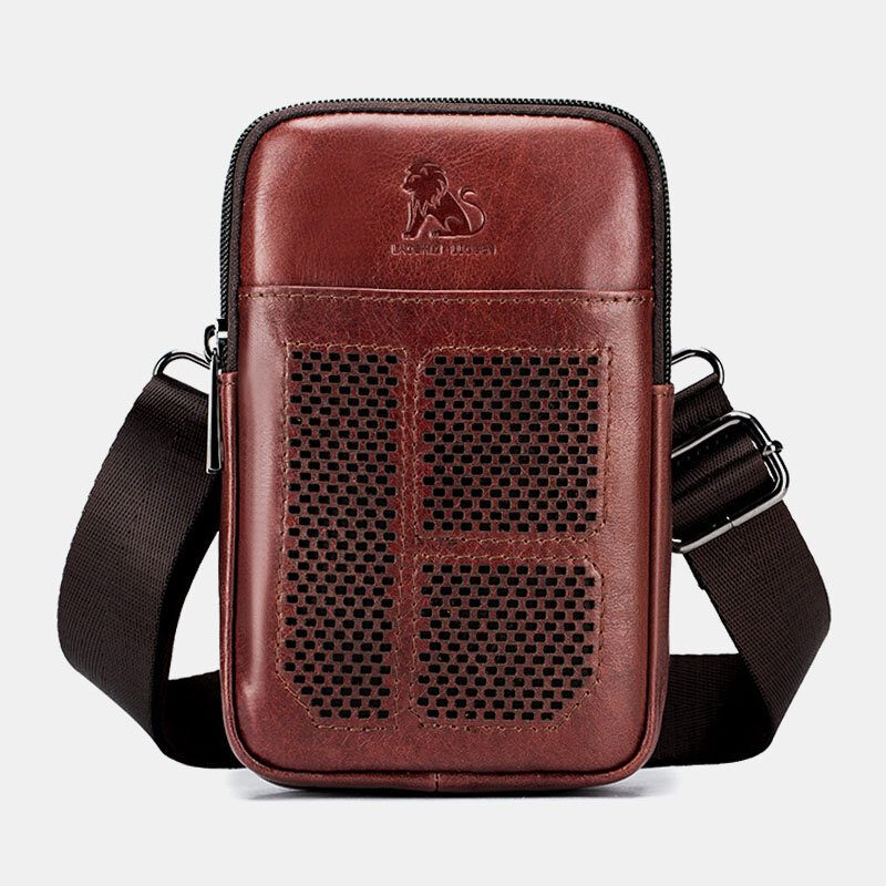 Ekte Skinn For Menn Retro Business Casual Ensfarget Skinn Kuskinn Multi-bære Midjeveske Crossbody-veske