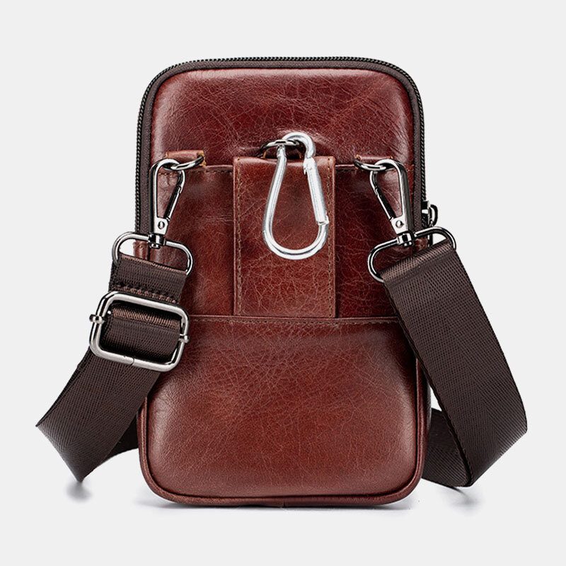 Ekte Skinn For Menn Retro Business Casual Ensfarget Skinn Kuskinn Multi-bære Midjeveske Crossbody-veske