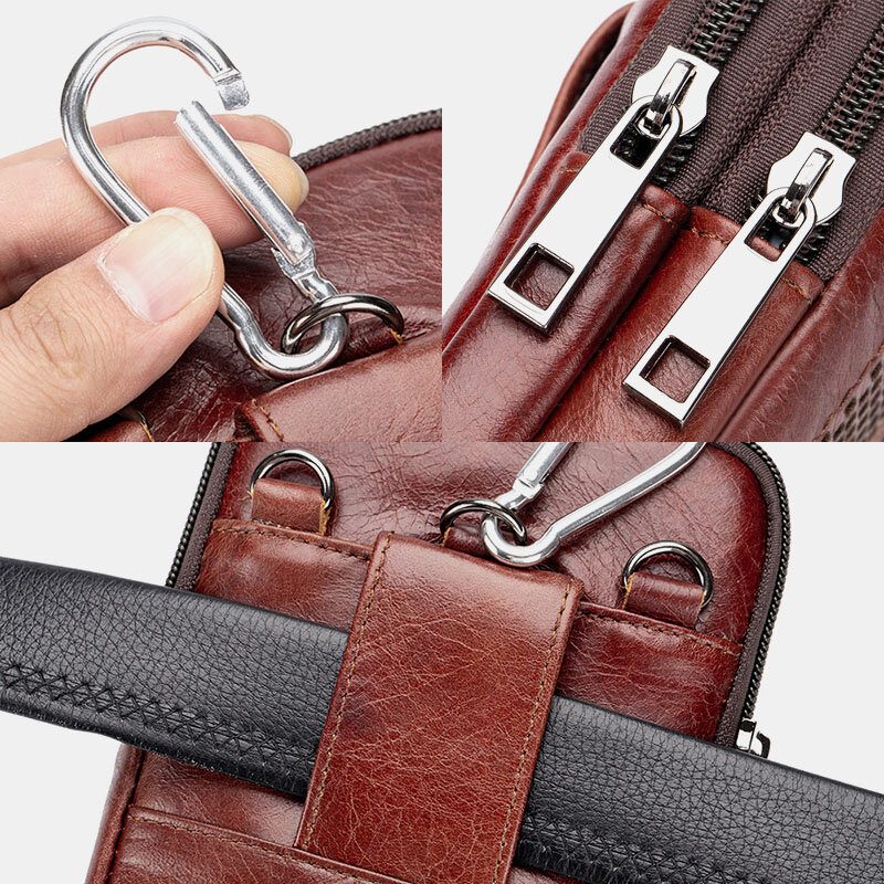 Ekte Skinn For Menn Retro Business Casual Ensfarget Skinn Kuskinn Multi-bære Midjeveske Crossbody-veske