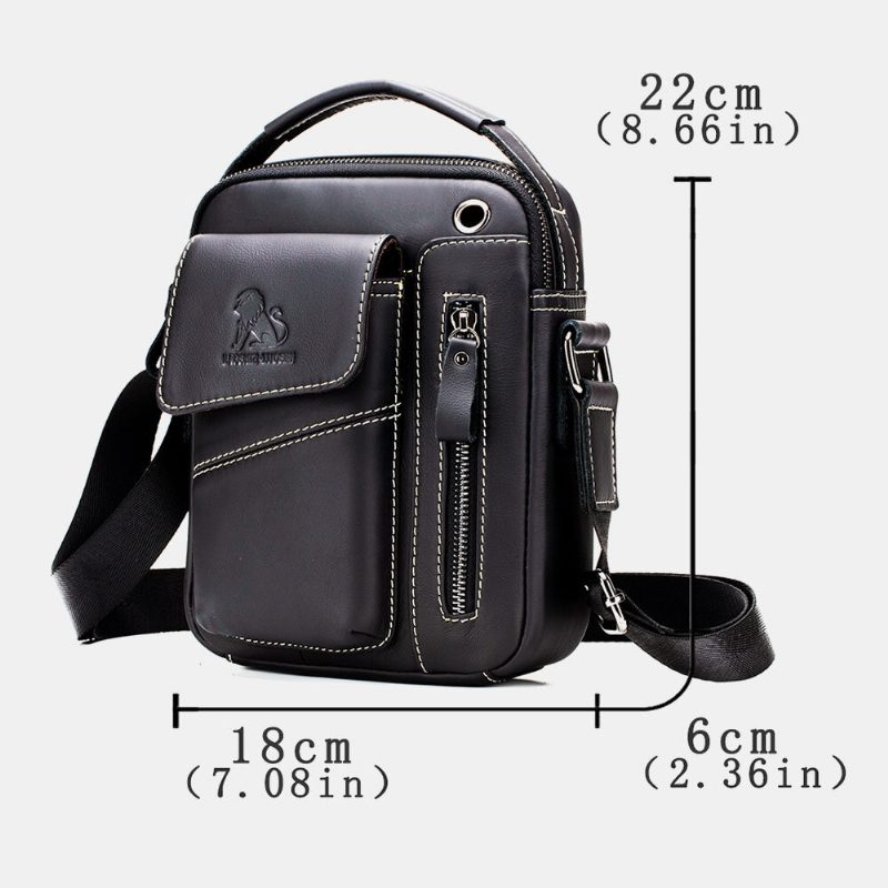 Ekte Skinn For Menn Slitasjebestandig Hodetelefonhull Multilomme Vintage Crossbody Vesker Skulderveske