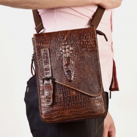 Ekte Skinn For Menn Slitasjebestandig Krokodilletekstur Uformell Crossbody-veske Skulderveske