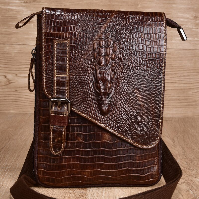 Ekte Skinn For Menn Slitasjebestandig Krokodilletekstur Uformell Crossbody-veske Skulderveske