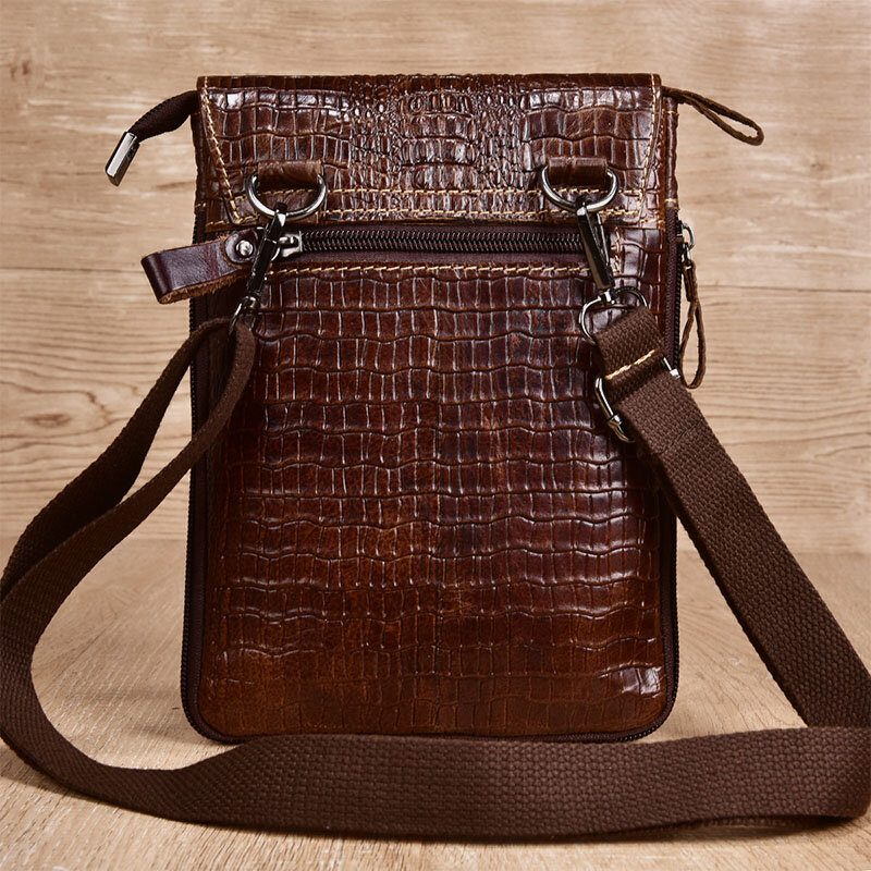 Ekte Skinn For Menn Slitasjebestandig Krokodilletekstur Uformell Crossbody-veske Skulderveske