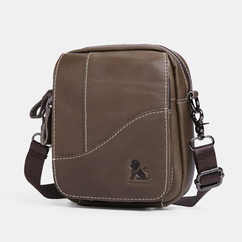 Ekte Skinn For Menn Slitasjebestandig Vintage Kuskinn Crossbody-vesker Med Stor Kapasitet Skulderveske Enkel Veske