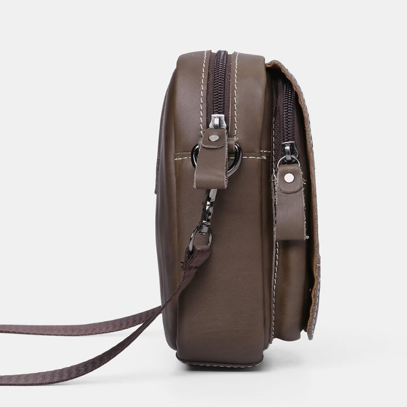 Ekte Skinn For Menn Slitasjebestandig Vintage Kuskinn Crossbody-vesker Med Stor Kapasitet Skulderveske Enkel Veske