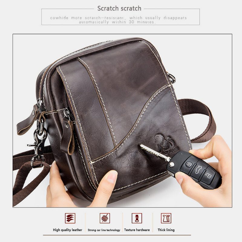 Ekte Skinn For Menn Slitasjebestandig Vintage Kuskinn Crossbody-vesker Med Stor Kapasitet Skulderveske Enkel Veske