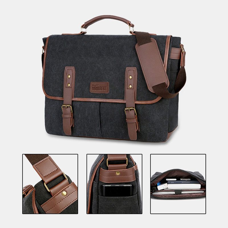 Herre Canvas Multi-lomme Slitebestandig Vintage Business Messenger Vesker Laptop Vesker Crossbody Vesker Håndveske