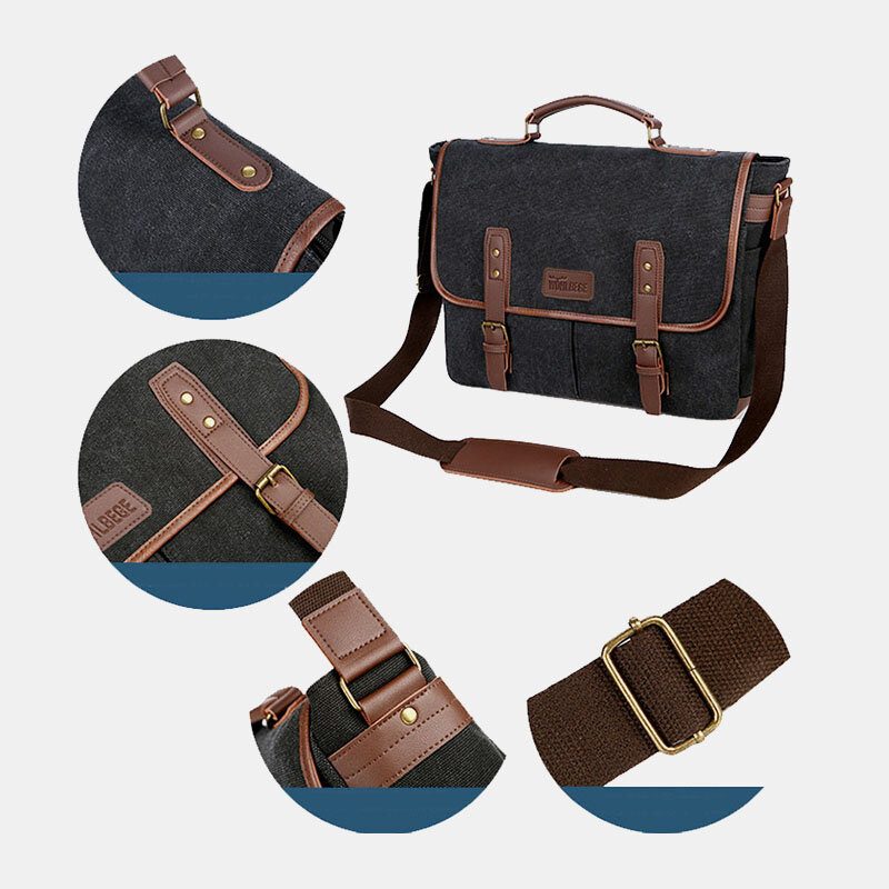 Herre Canvas Multi-lomme Slitebestandig Vintage Business Messenger Vesker Laptop Vesker Crossbody Vesker Håndveske