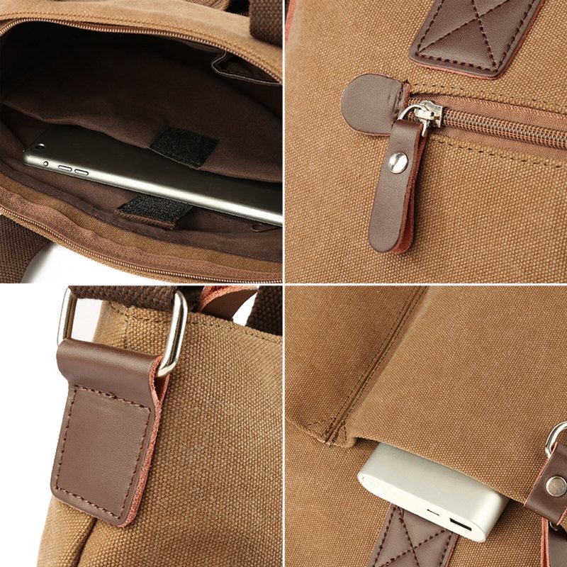 Herre Canvas Vintage Casual Crossbody-veske Med Stor Kapasitet Multi-lomme Glidelås Håndveske Skulderveske