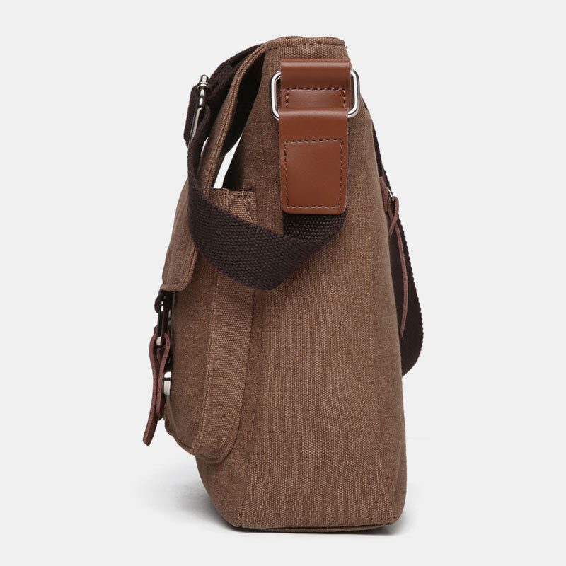 Herre Dobbel Frontlomme Med Stor Kapasitet Crossbody-veske Retro Canvas Horisontal Ensfarget Anti-tyveri Skulderveske