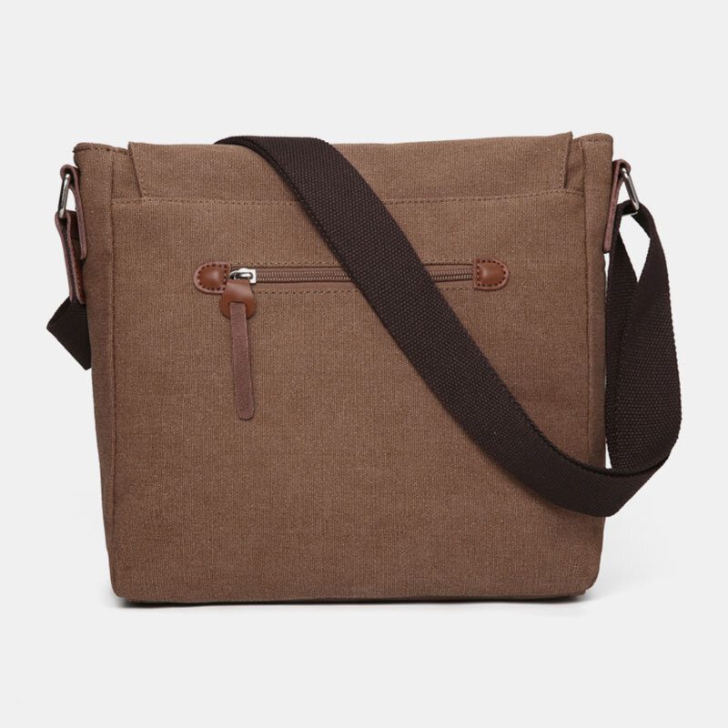 Herre Dobbel Frontlomme Med Stor Kapasitet Crossbody-veske Retro Canvas Horisontal Ensfarget Anti-tyveri Skulderveske