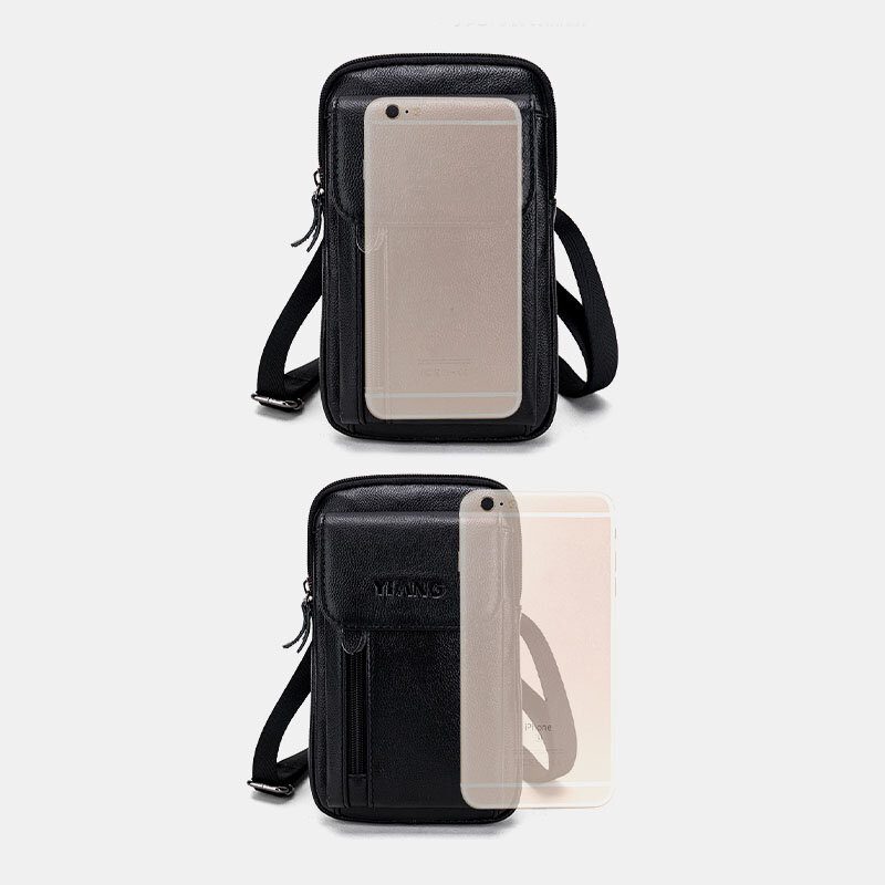 Herre Ekte Skinn 6.3 Tommers Telefonholder Belteveske Crossbody-veske