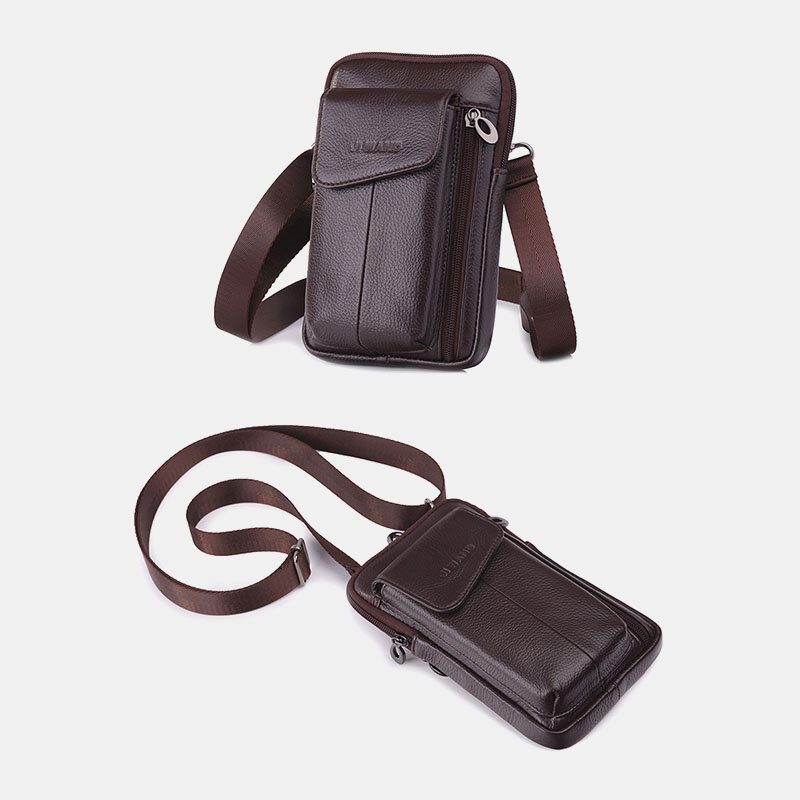 Herre Ekte Skinn 6.5 Tommer Telefonveske Midjeveske Belteveske Crossbody-veske