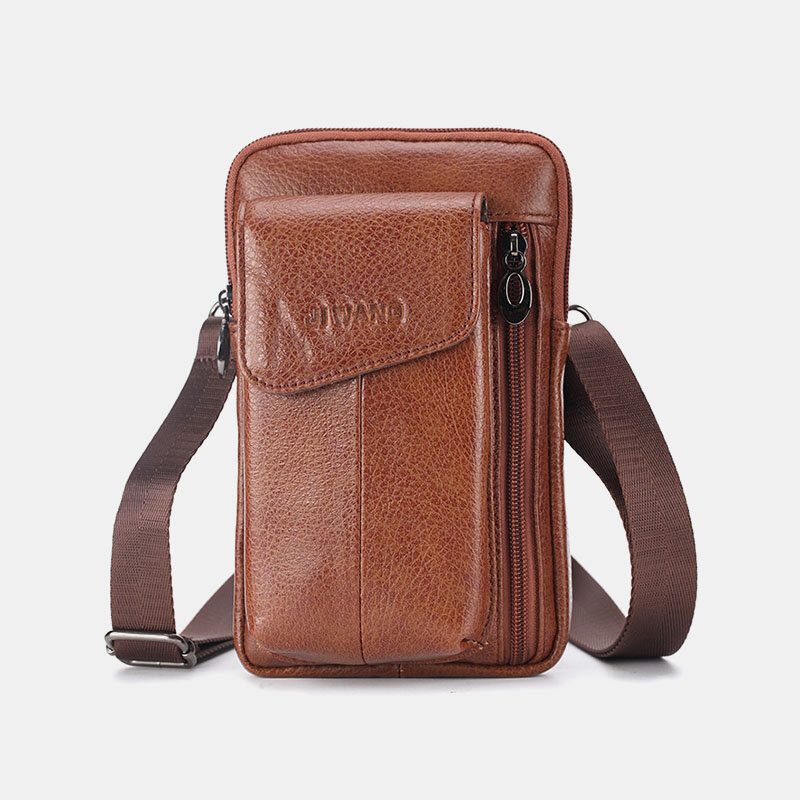 Herre Ekte Skinn 6.5 Tommer Telefonveske Midjeveske Belteveske Crossbody-veske