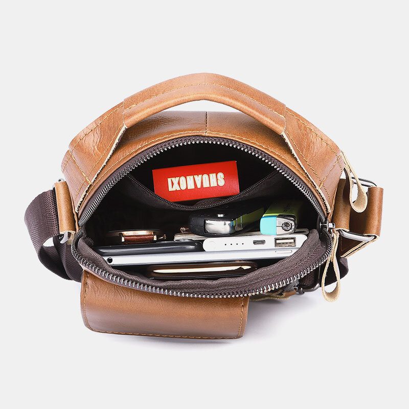 Herre Ekte Skinn Multi-lomme Hodetelefonhull Vintage 6.5 Tommers Telefonveske Crossbody-veske Skulderveske Messenger-koffert