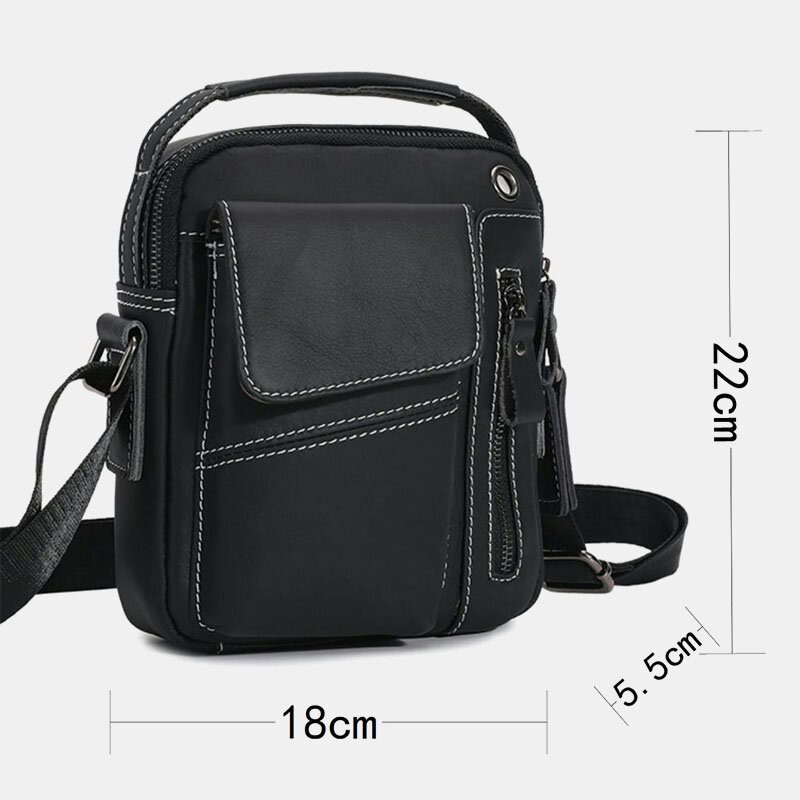 Herre Ekte Skinn Multi-lomme Hodetelefonhull Vintage 6.5 Tommers Telefonveske Crossbody-veske Skulderveske Messenger-koffert