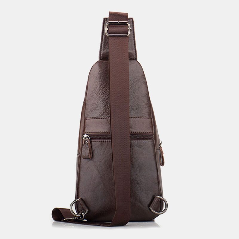 Herre Ekte Skinn Multi-lomme Vintage Førstelags Kuskinn Crossbody-vesker Med Stor Kapasitet Skulderveske Brystveske