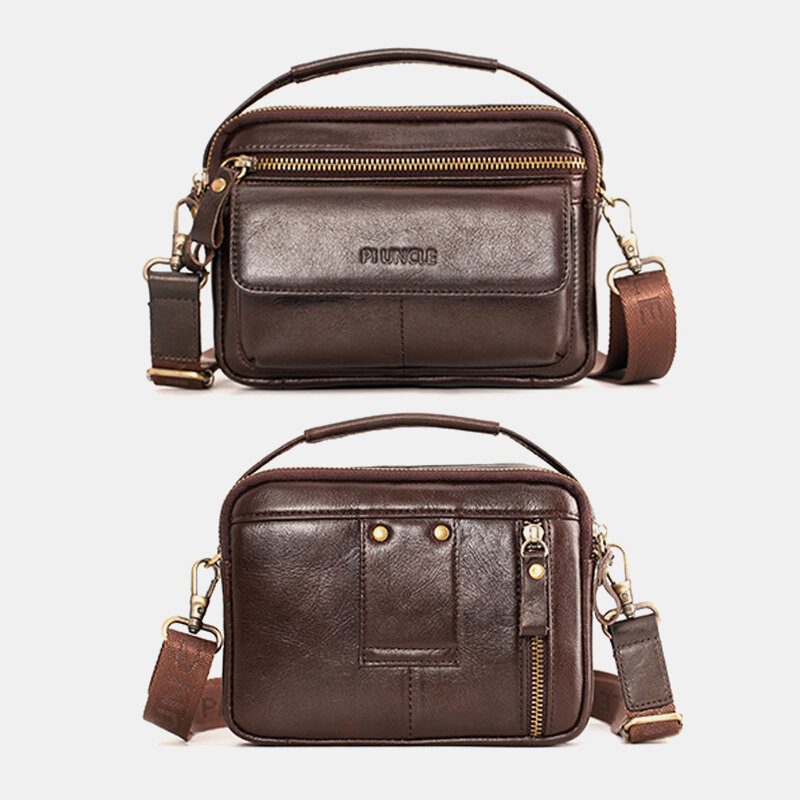 Herre Ekte Skinn Multifunksjon Multi-bære 6.5 Tommer Telefonveske Crossbody Vesker Midjeveske