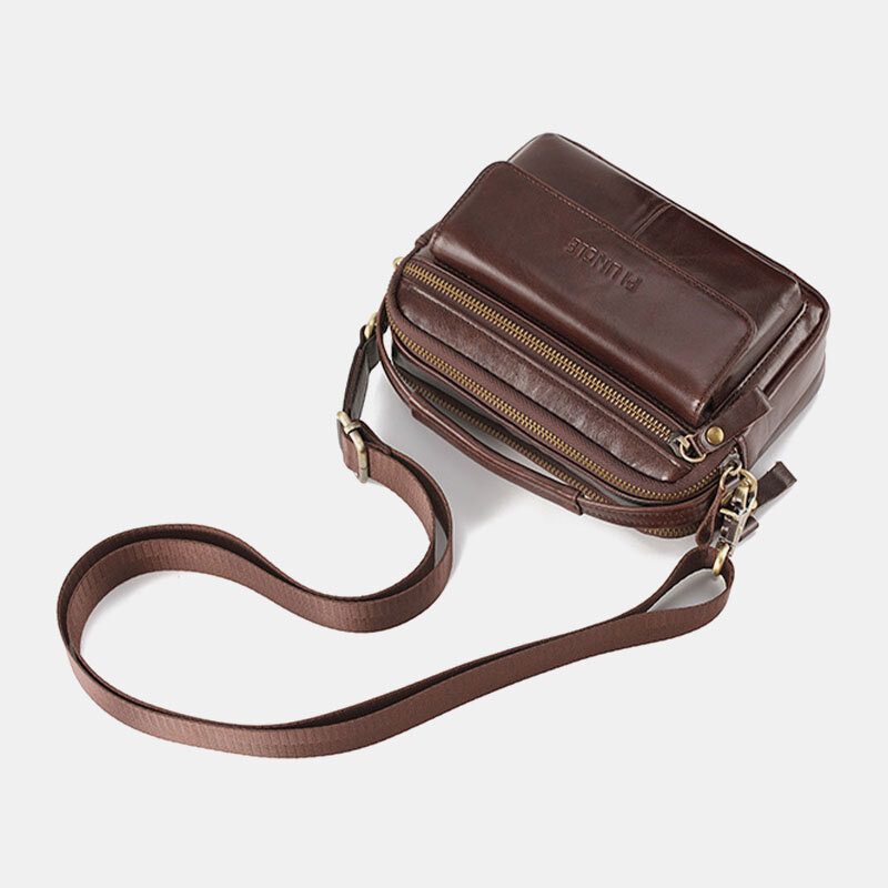 Herre Ekte Skinn Multifunksjon Multi-bære 6.5 Tommer Telefonveske Crossbody Vesker Midjeveske