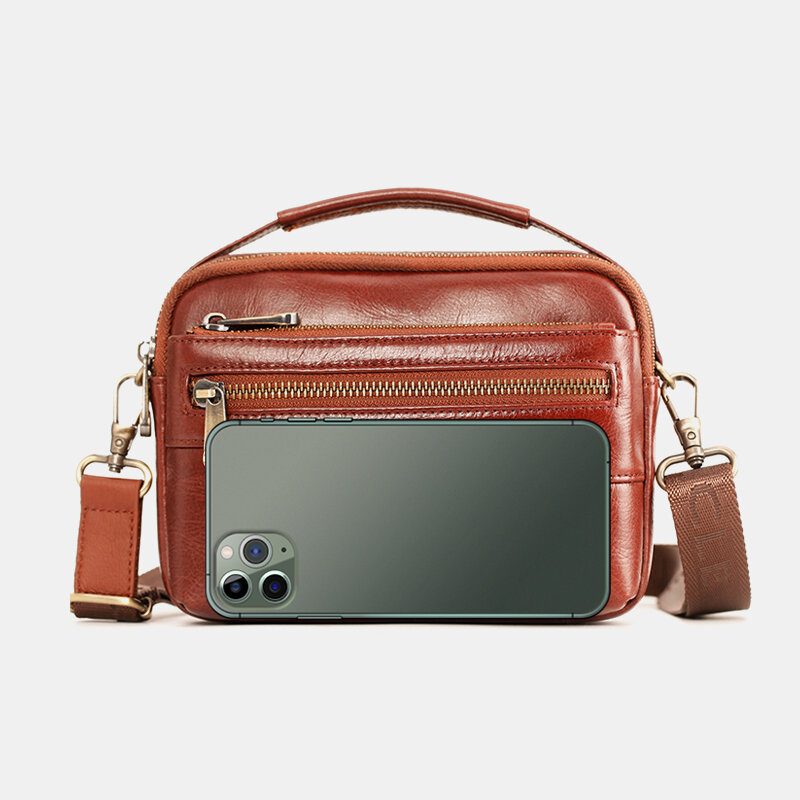 Herre Ekte Skinn Multifunksjon Multi-bære 6.5 Tommer Telefonveske Crossbody Vesker Midjeveske