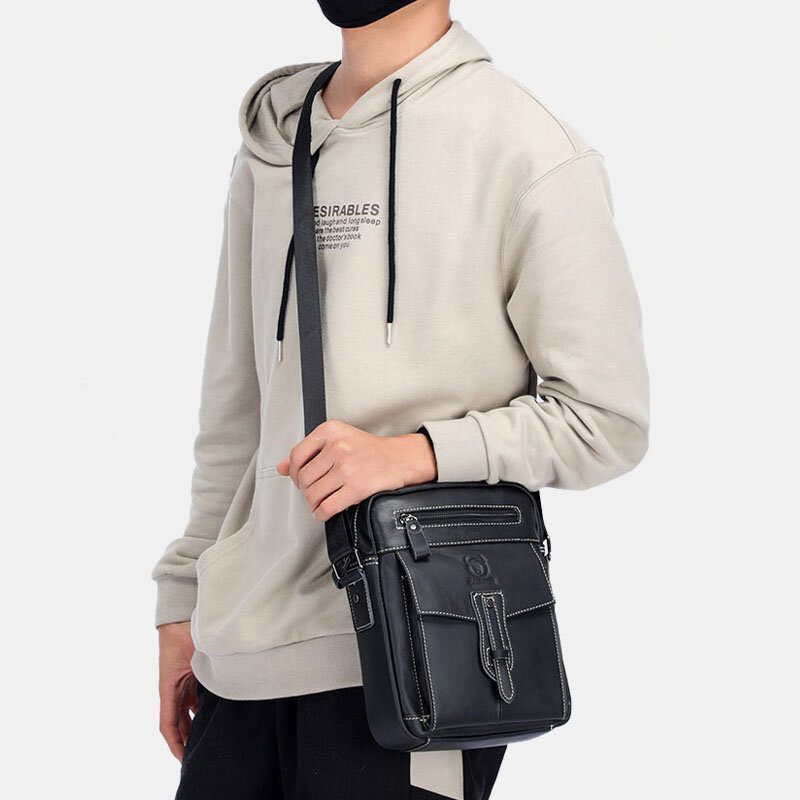 Herre Ekte Skinn Multipocket Anti-tyveri Crossbody Vesker Skulderveske