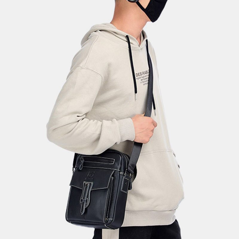 Herre Ekte Skinn Multipocket Anti-tyveri Crossbody Vesker Skulderveske