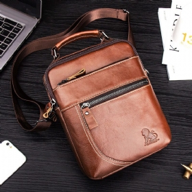 Herre Ekte Skinn Retro Business Casual Ensfarget Skinn Kuskinn Skulderveske Crossbody Veske