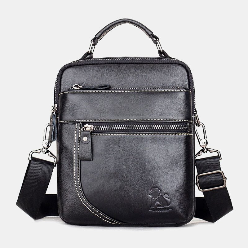 Herre Ekte Skinn Retro Business Casual Ensfarget Skinn Kuskinn Skulderveske Crossbody Veske