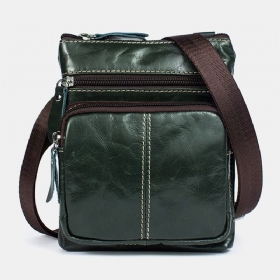 Herre Ekte Skinn Retro Business Ensfarget Skinn Glidelås Crossbody Vesker Skulderveske