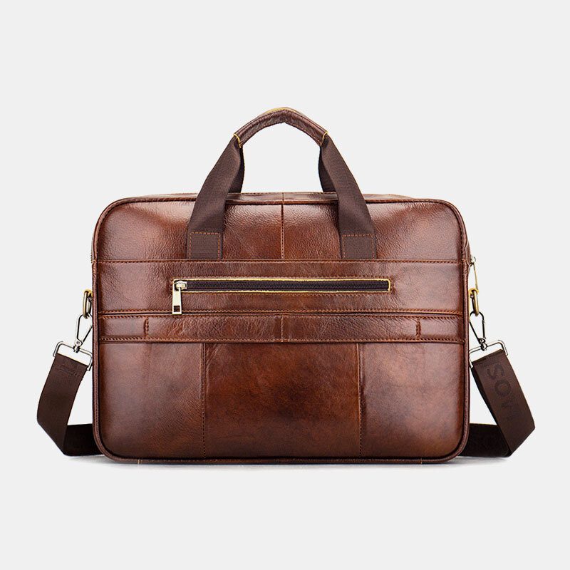 Herre Ekte Skinn Retro Business Multifunksjon 13 Tommers Bærbar Veske Håndveske Koffert Crossbody Veske