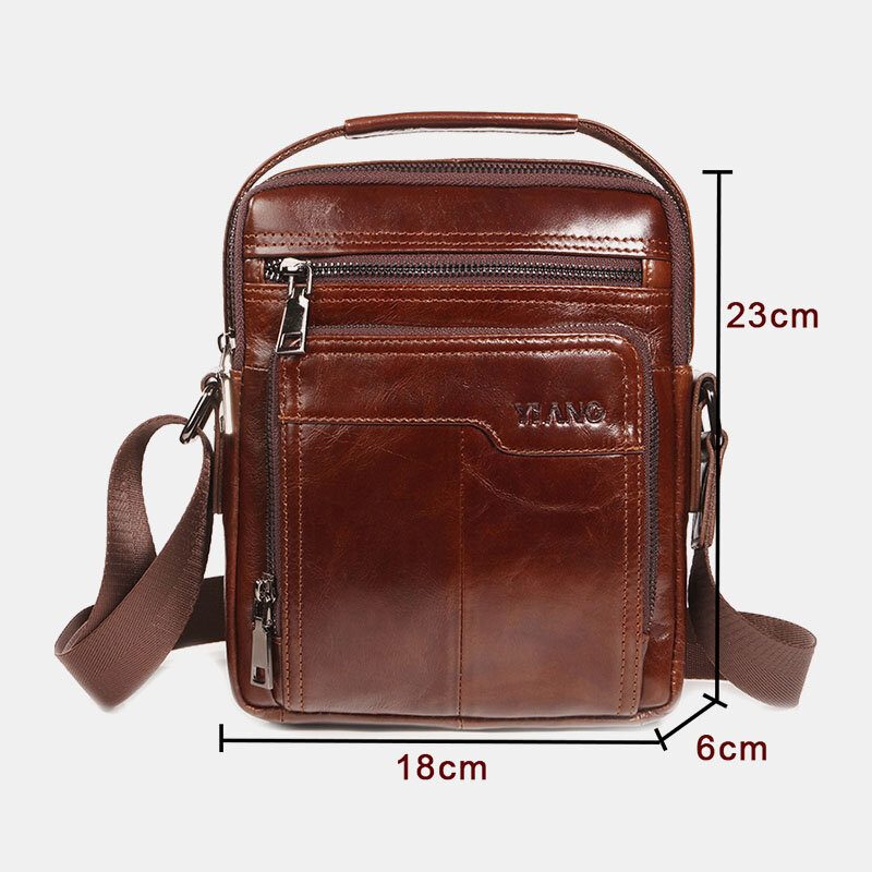 Herre Første Lag Kuskinn Dobbel Frontlomme 7.9 Tommer Ipad Mini Messenger Vesker Crossbody Vesker Lærerveske