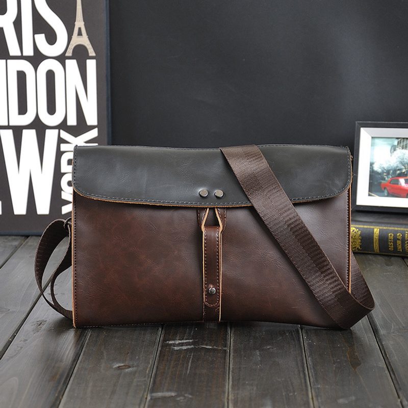 Herre Kunstskinn Vintage Crossbody-veske Med Stor Kapasitet 13.3 Tommers Bærbar Innvendig Veske