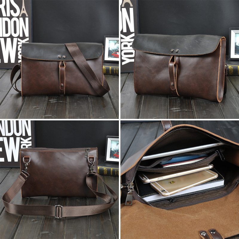 Herre Kunstskinn Vintage Crossbody-veske Med Stor Kapasitet 13.3 Tommers Bærbar Innvendig Veske