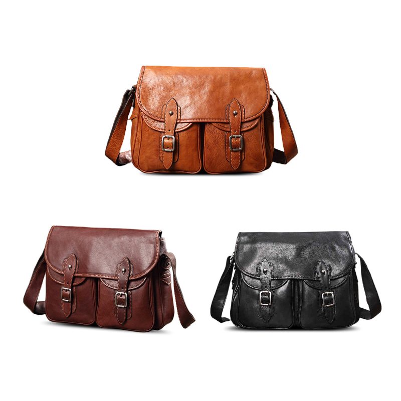 Herre Kunstskinn Vintage Crossbody-veske Med Stor Kapasitet Retro Laptop Brief Bag